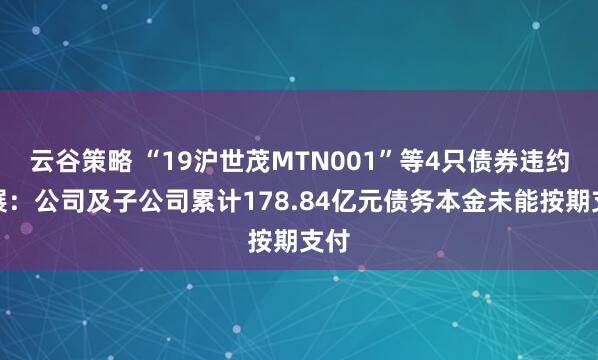 云谷策略 “19沪世茂MTN001”等4只债券违约进展：公司及子公司累计178.84亿元债务本金未能按期支付